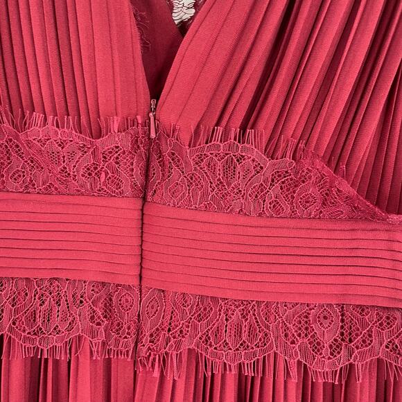 ASOS Maroon Pleated Lace Empire Waist Maxi Dress Women's Size 8 Wedding Bridal - Picture 5 of 13